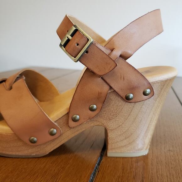 Korks by Kork Ease Tan Bagley Strap Buckle Heel Leather Sandals Size 7 Classic - Picture 11 of 16